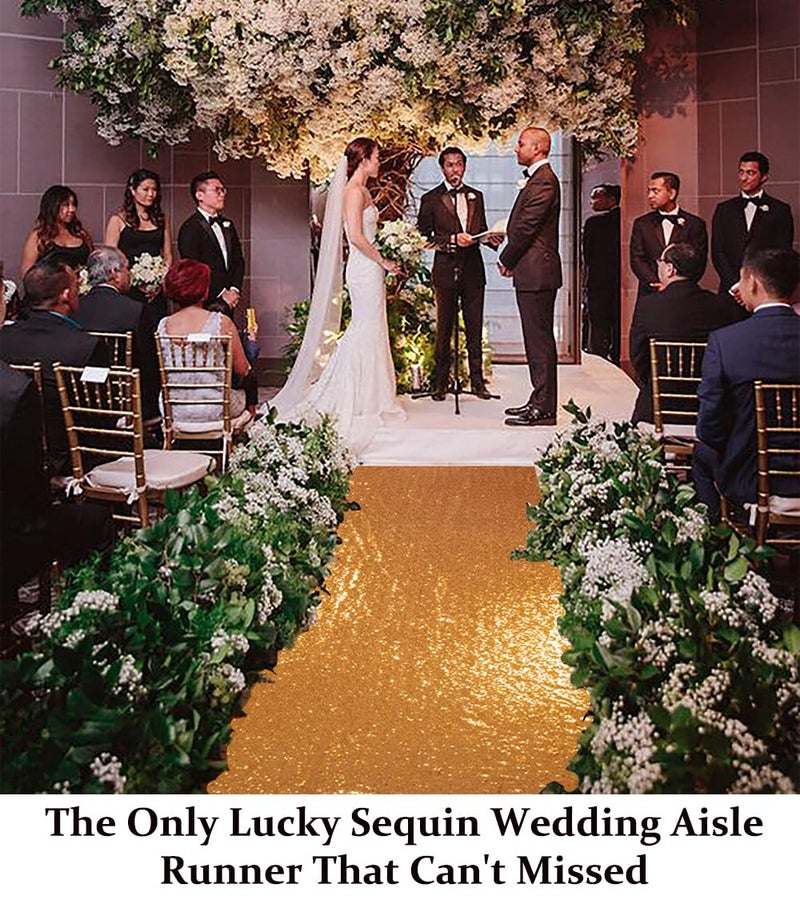 DUOBAO Deep Gold Sequin Aisle Runner 15FTx4FT - Perfect for Wedding Ceremonies, Indoor & Outdoor Decor, Church Walkway, Elegant Event Carpet - Image 4